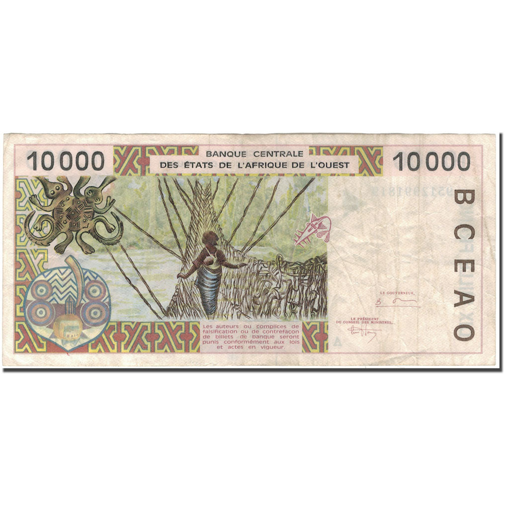 Banknote, West African States, 10,000 Francs, KM:114Ac, VF(20-25)