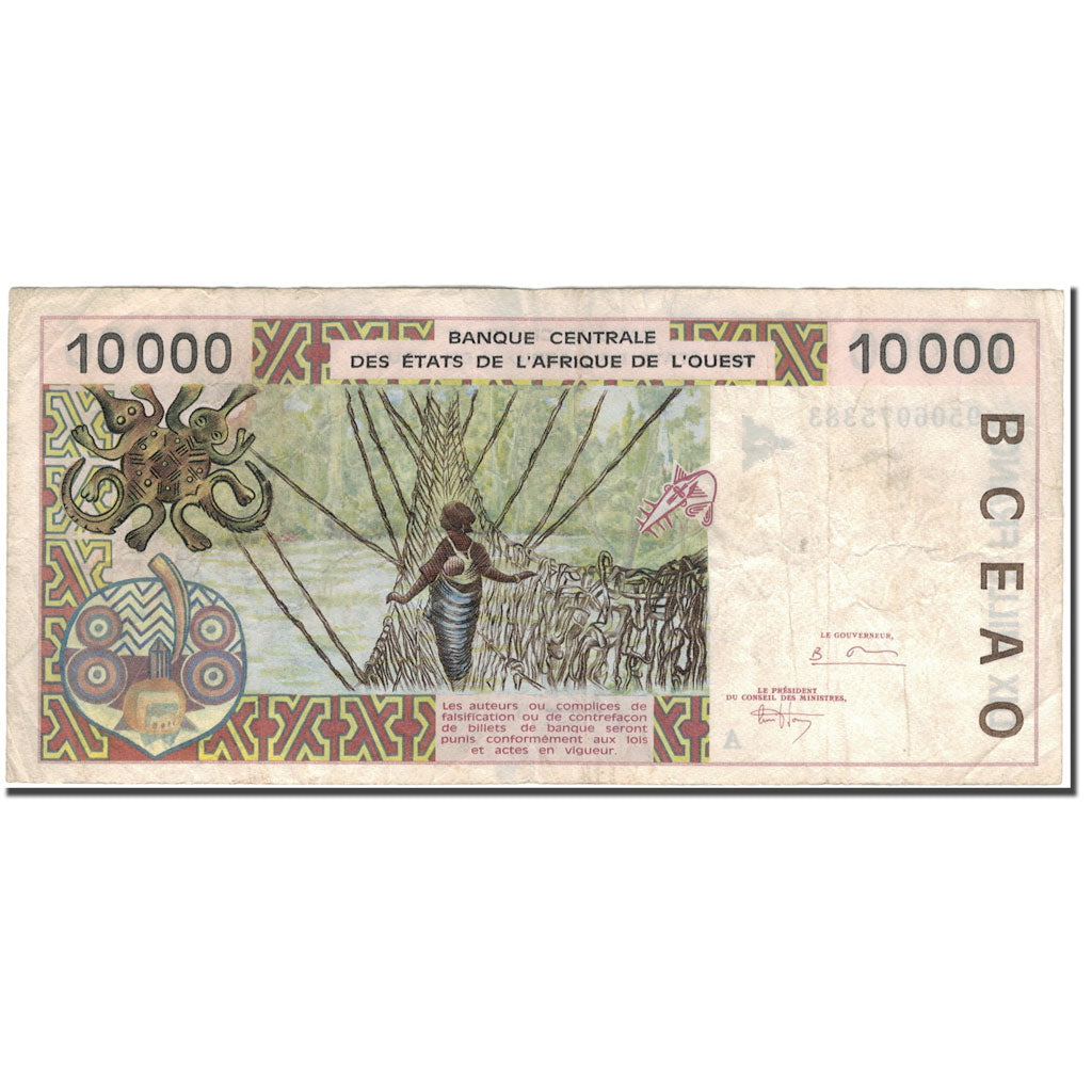 Banknote, West African States, 10,000 Francs, KM:114Ac, VF(20-25)