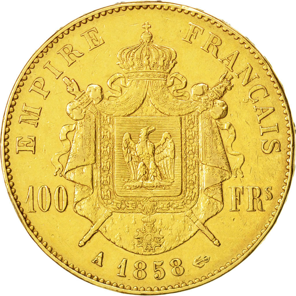Francia, Napoleon III, Napoléon III, 100 Francs, 1858, Paris, BB, Oro, KM:78...