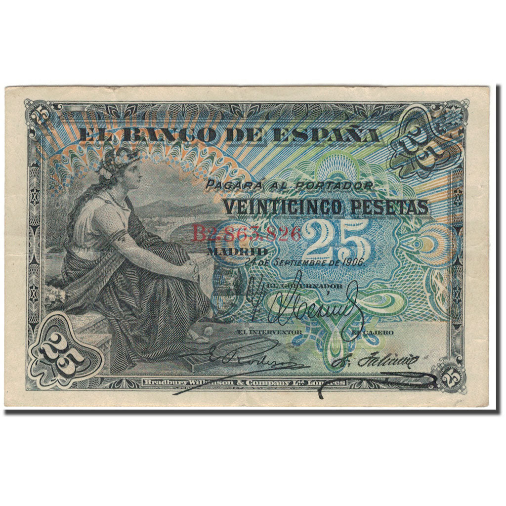 Geldschein, Spanien, 25 Pesetas, 1906-09-24, KM:57a, SS