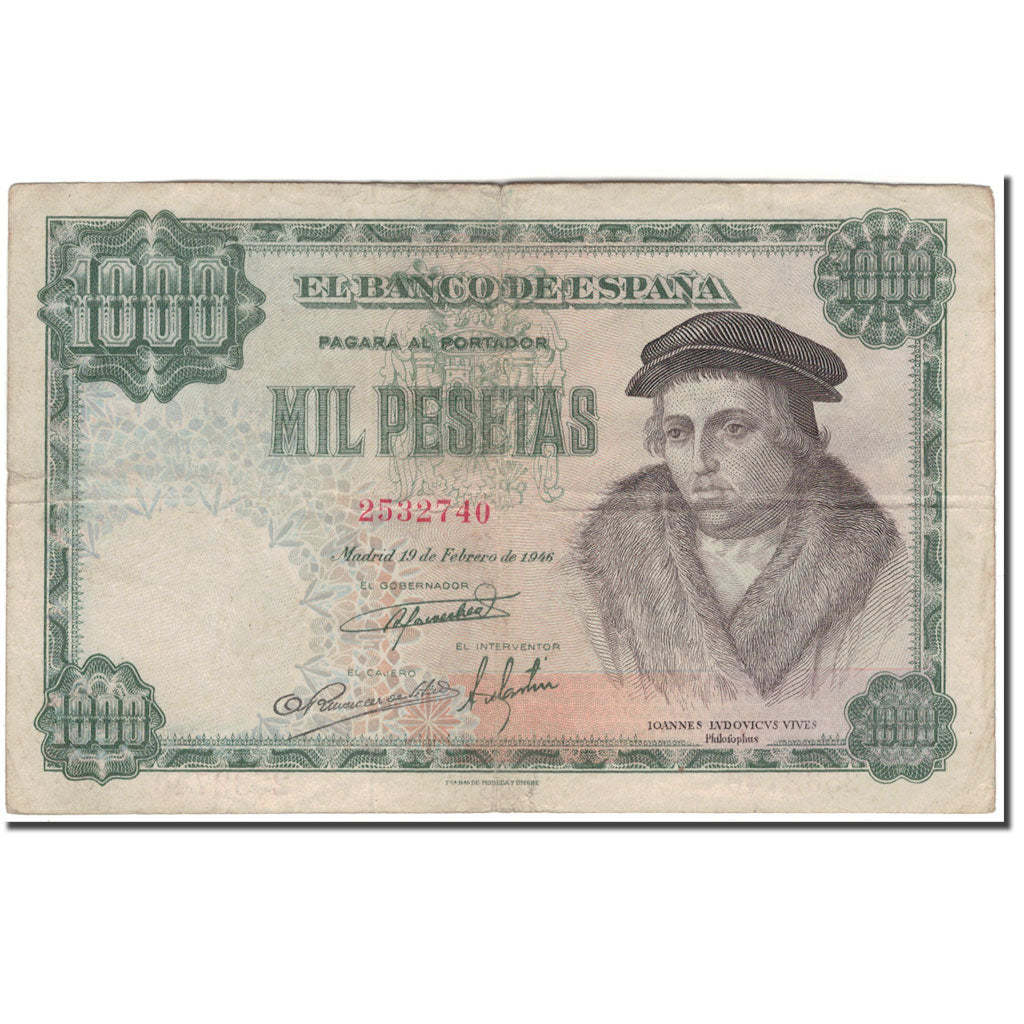 Banknote, Spain, 1000 Pesetas, 1946-02-19, KM:133a, VF(20-25)