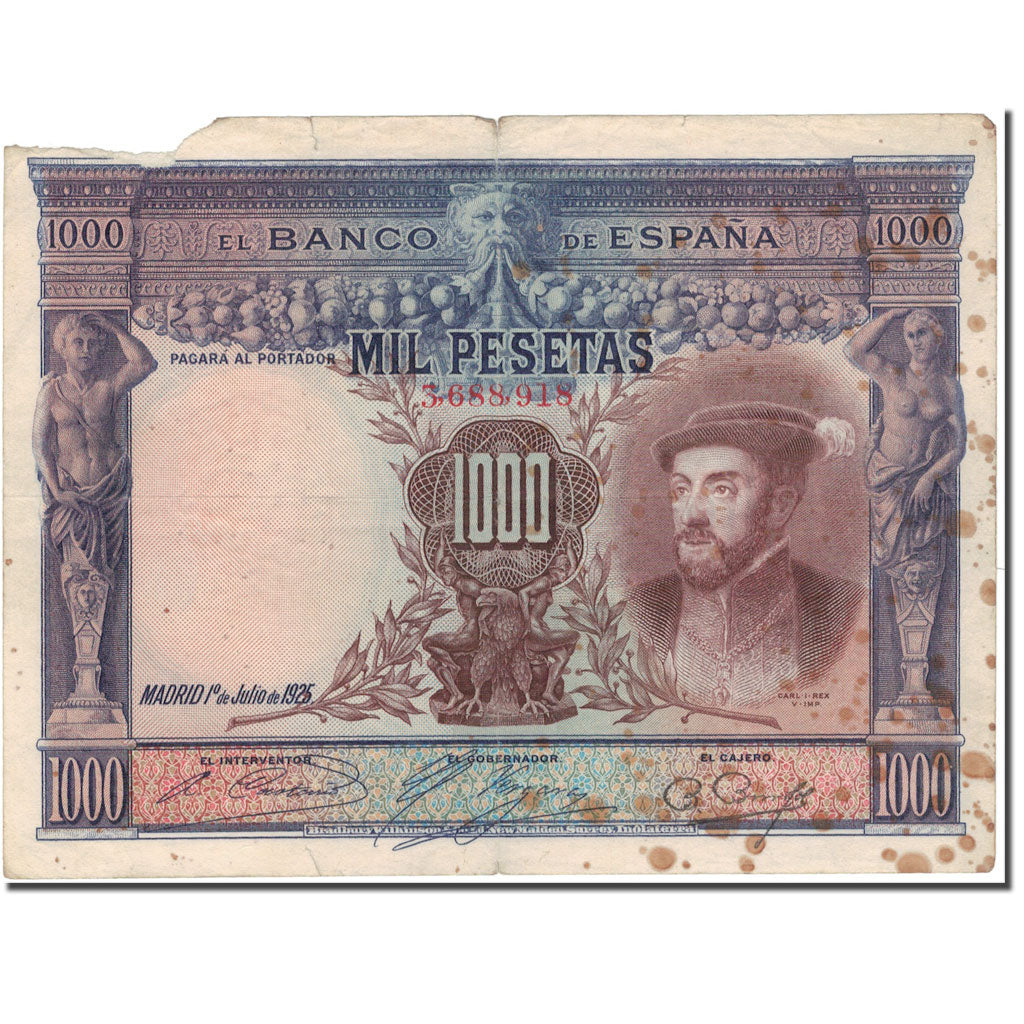 Banknote, Spain, 1000 Pesetas, 1925-07-01, KM:70c, VG(8-10)