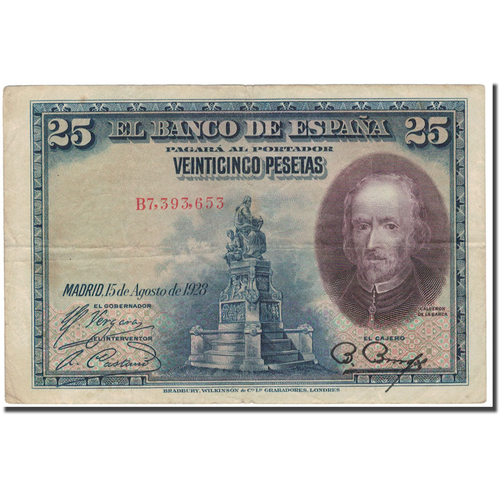 Billet, Espagne, 25 Pesetas, 1928-08-15, KM:74b, TB