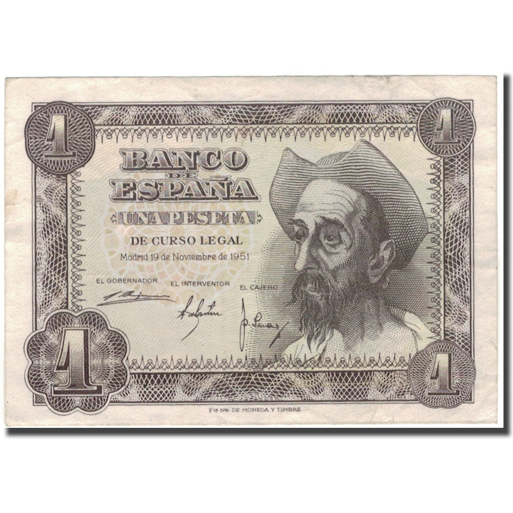 Banknote, Spain, 1 Peseta, 1951-11-19, KM:139a, AU(50-53)