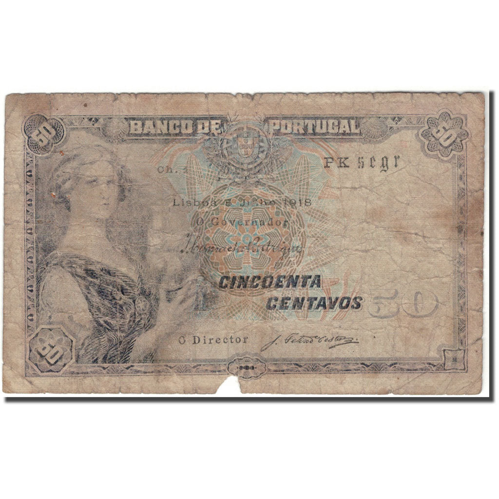 Banknote, Portugal, 50 Centavos, 1918-06-05, KM:112a, G(4-6)