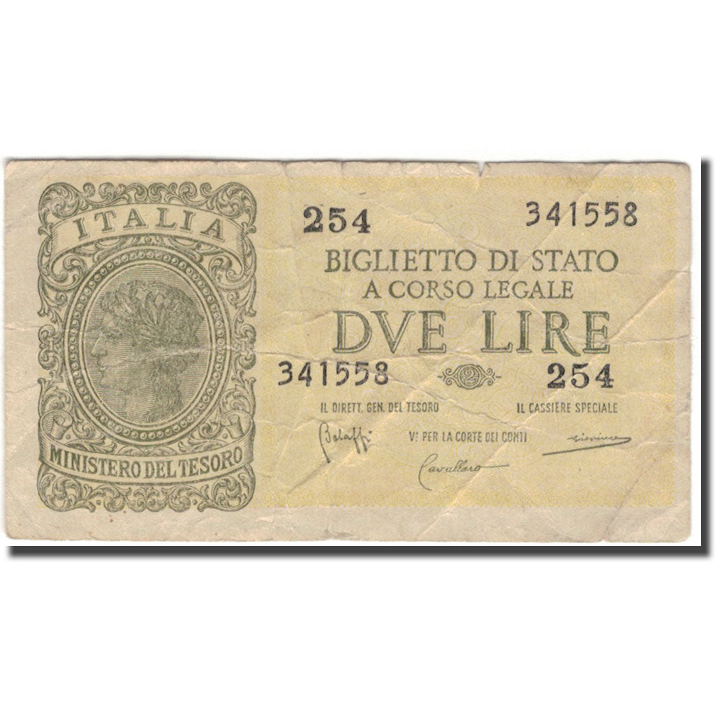 Geldschein, Italien, 2 Lire, KM:30a, S