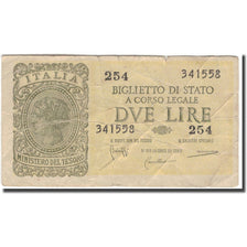 Banknote, Italy, 2 Lire, KM:30a, VF(20-25)