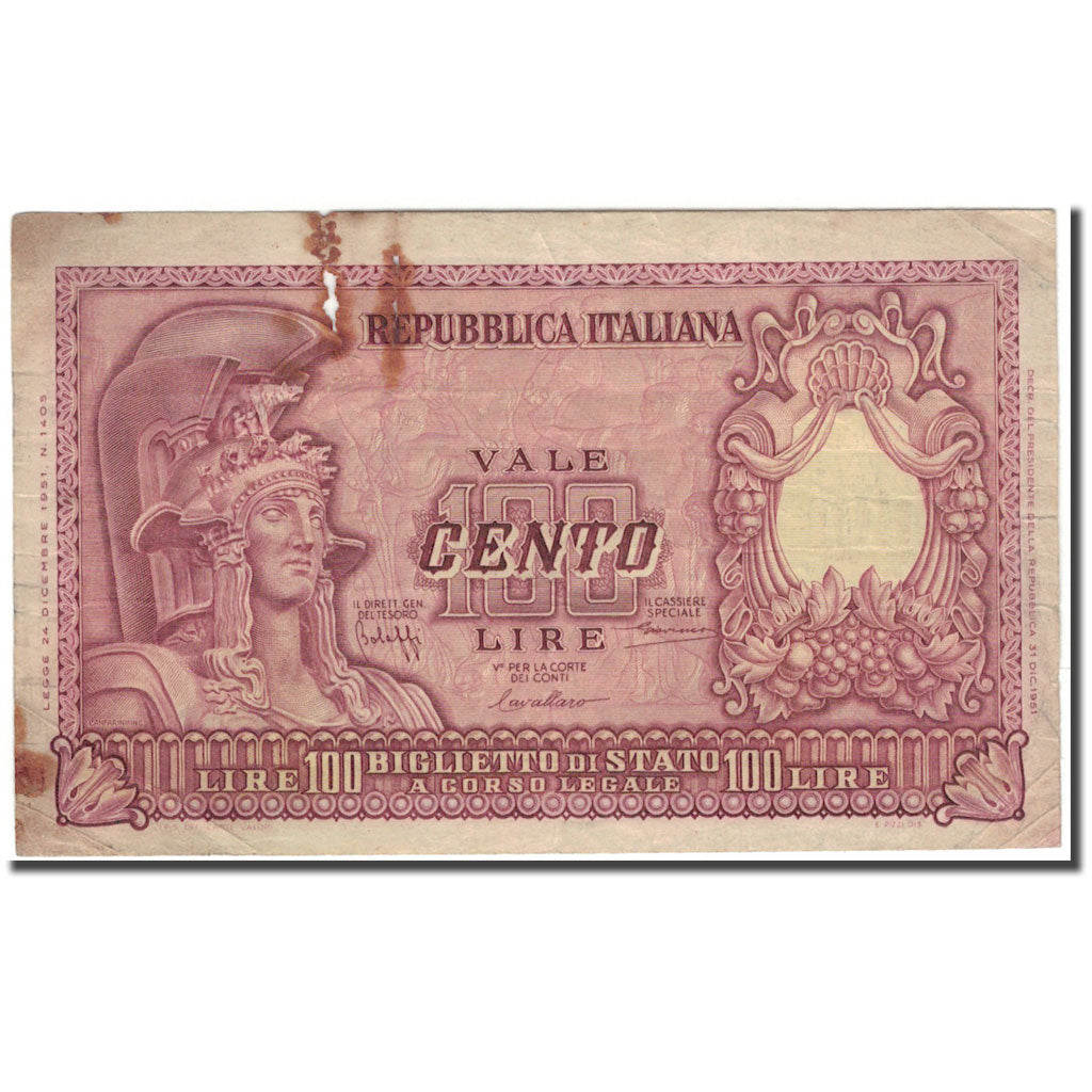 Banknote, Italy, 100 Lire, KM:92a, F(12-15)