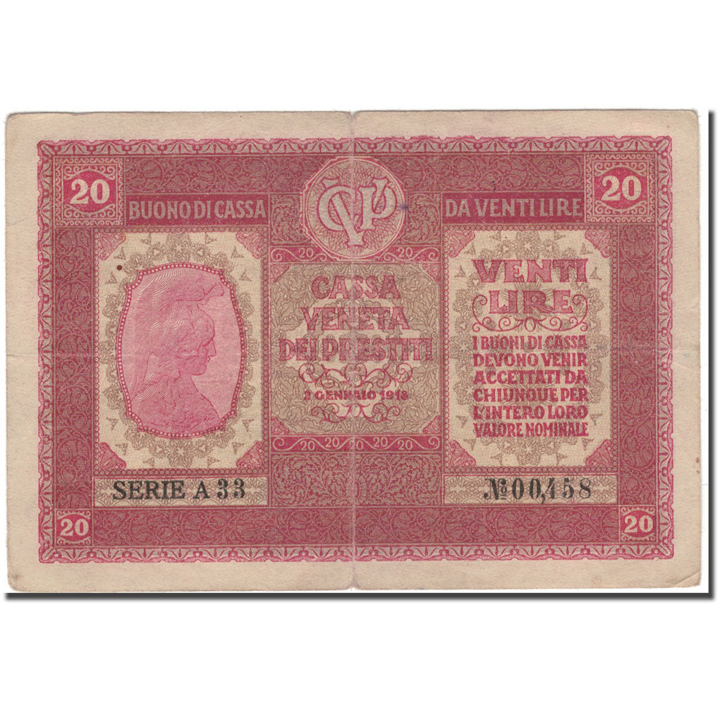 Banknote, Italy, 20 Lire, 1918-01-02, KM:M7, VF(30-35)