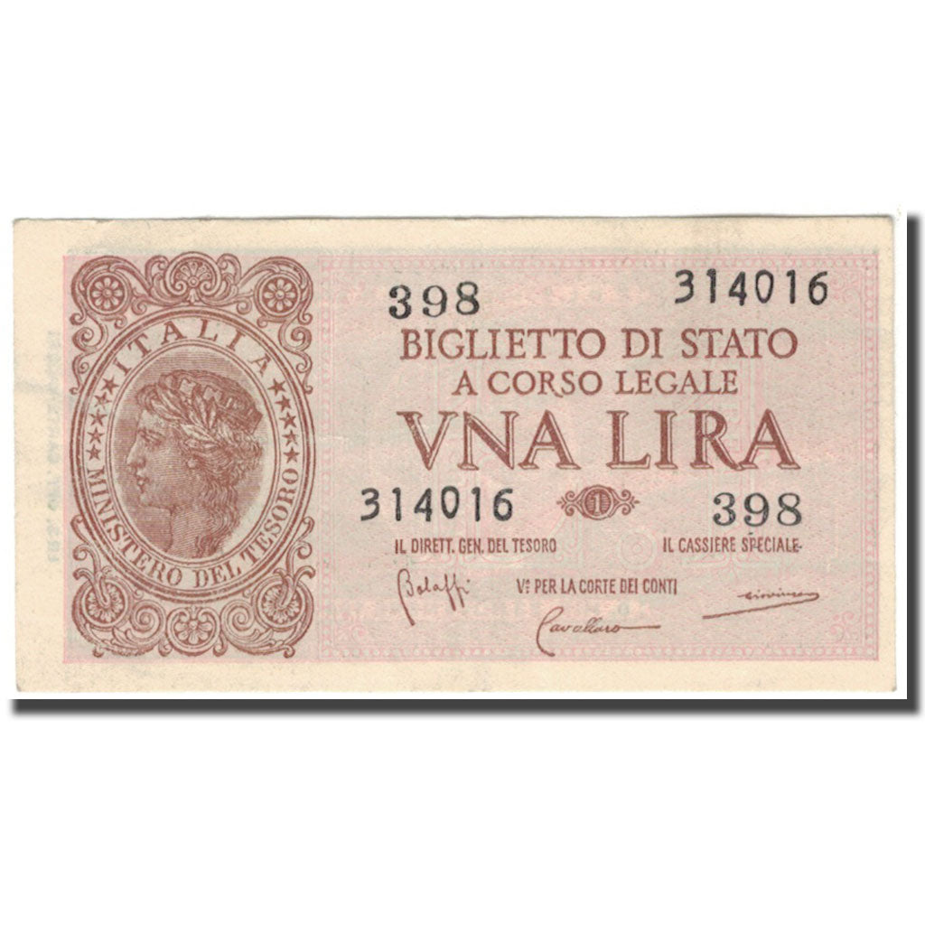 Banknote, Italy, 1 Lira, KM:29b, AU(55-58)