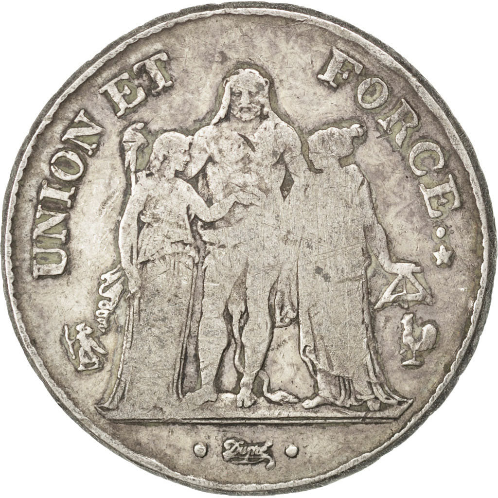 FRANCE, 5 Francs, 1799, Paris, KM #639.1, F(12-15), Silver, Gadoury #563, 24.46