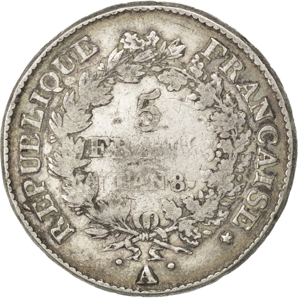 FRANCE, 5 Francs, 1799, Paris, KM #639.1, F(12-15), Silver, Gadoury #563, 24.46