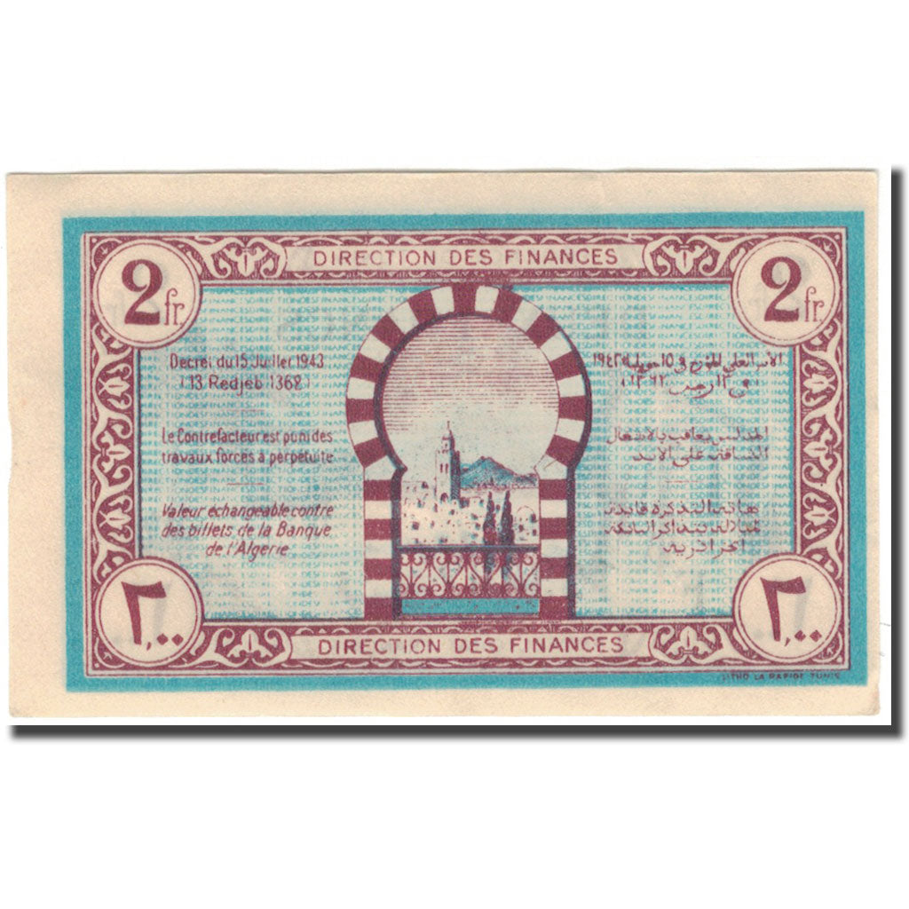 Geldschein, Tunesien, 2 Francs, KM:56, VZ+