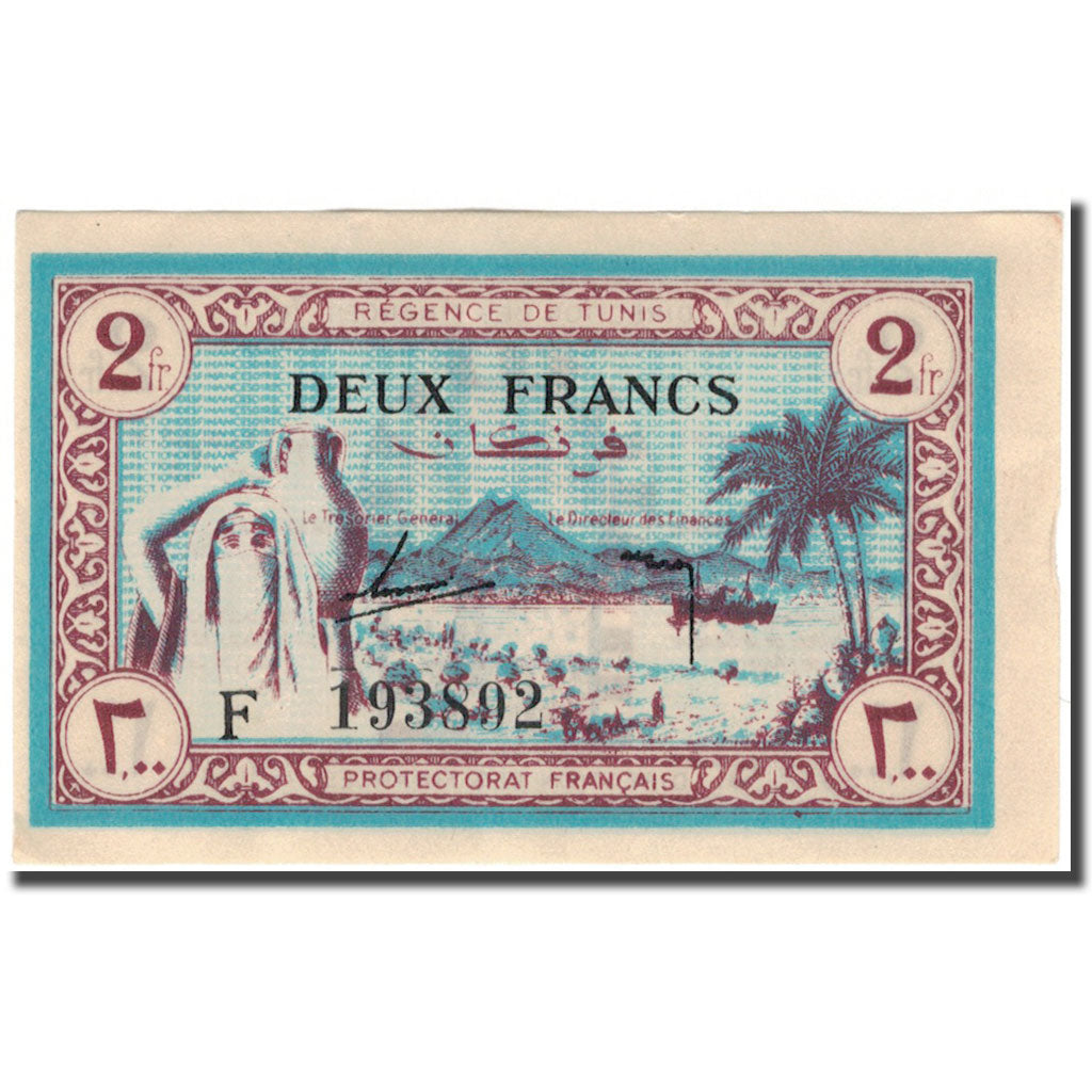 Geldschein, Tunesien, 2 Francs, KM:56, VZ+