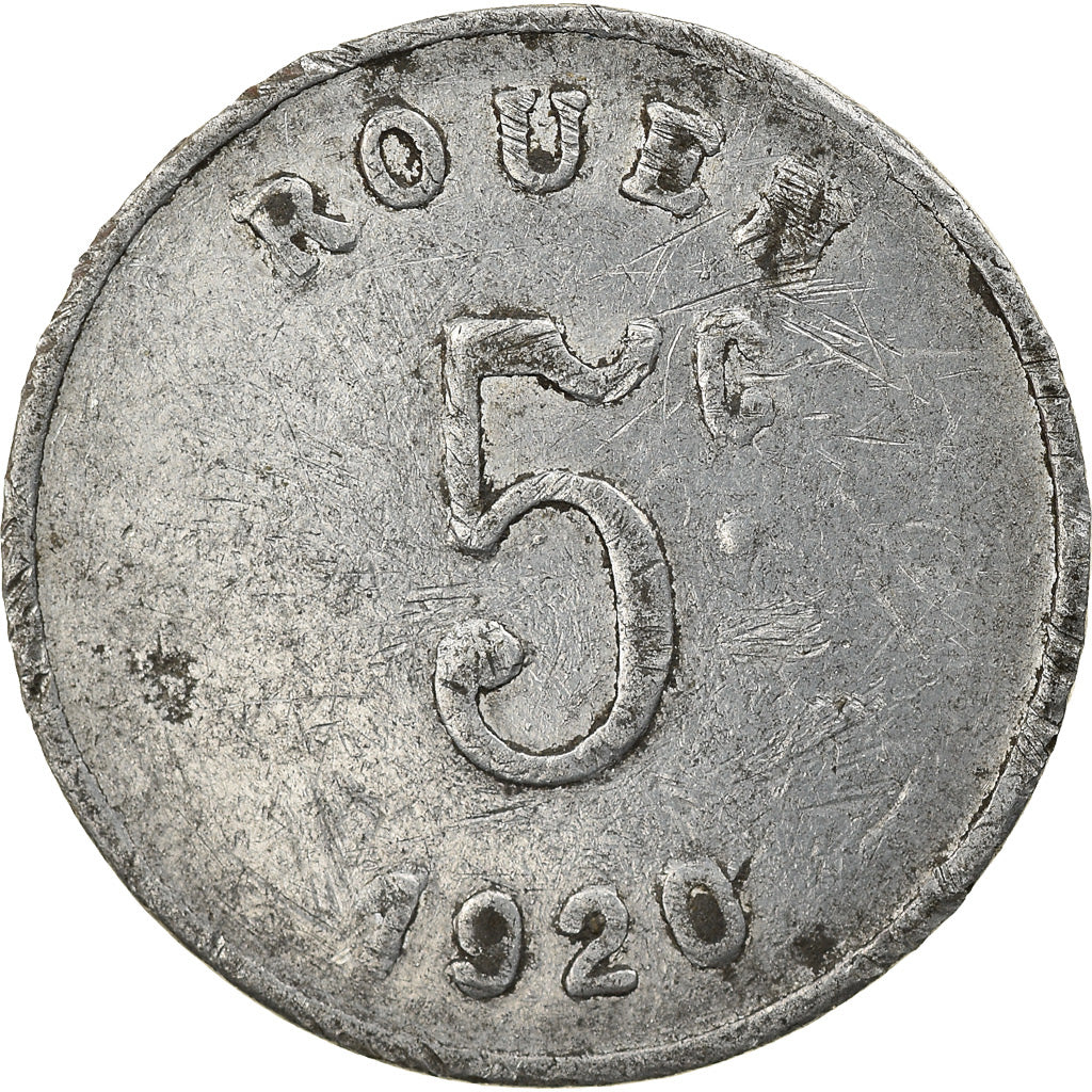 Coin, France, Chambre de Commerce, Rouen, 5 Centimes, 1920, VF(20-25)