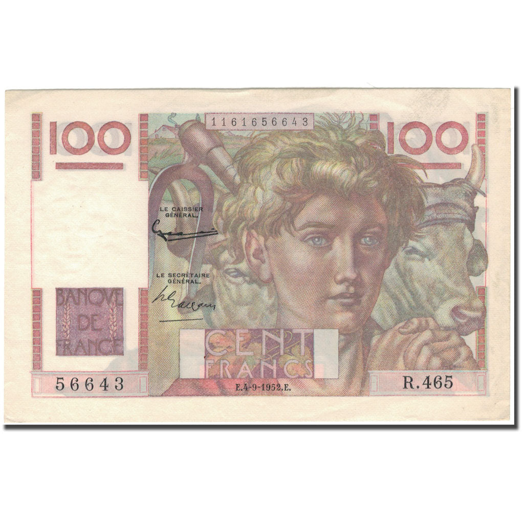 Frankreich, 100 Francs, 100 F 1945-1954 ''Jeune Paysan'', 1952-09-04, VZ