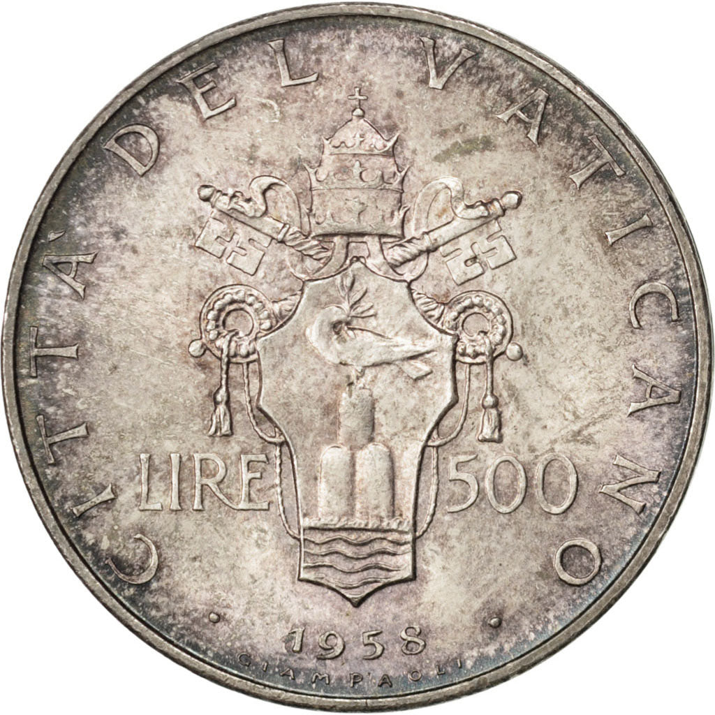 VATICAN CITY, 500 Lire, 1958, KM #56, MS(60-62), Silver, 29, 11.04