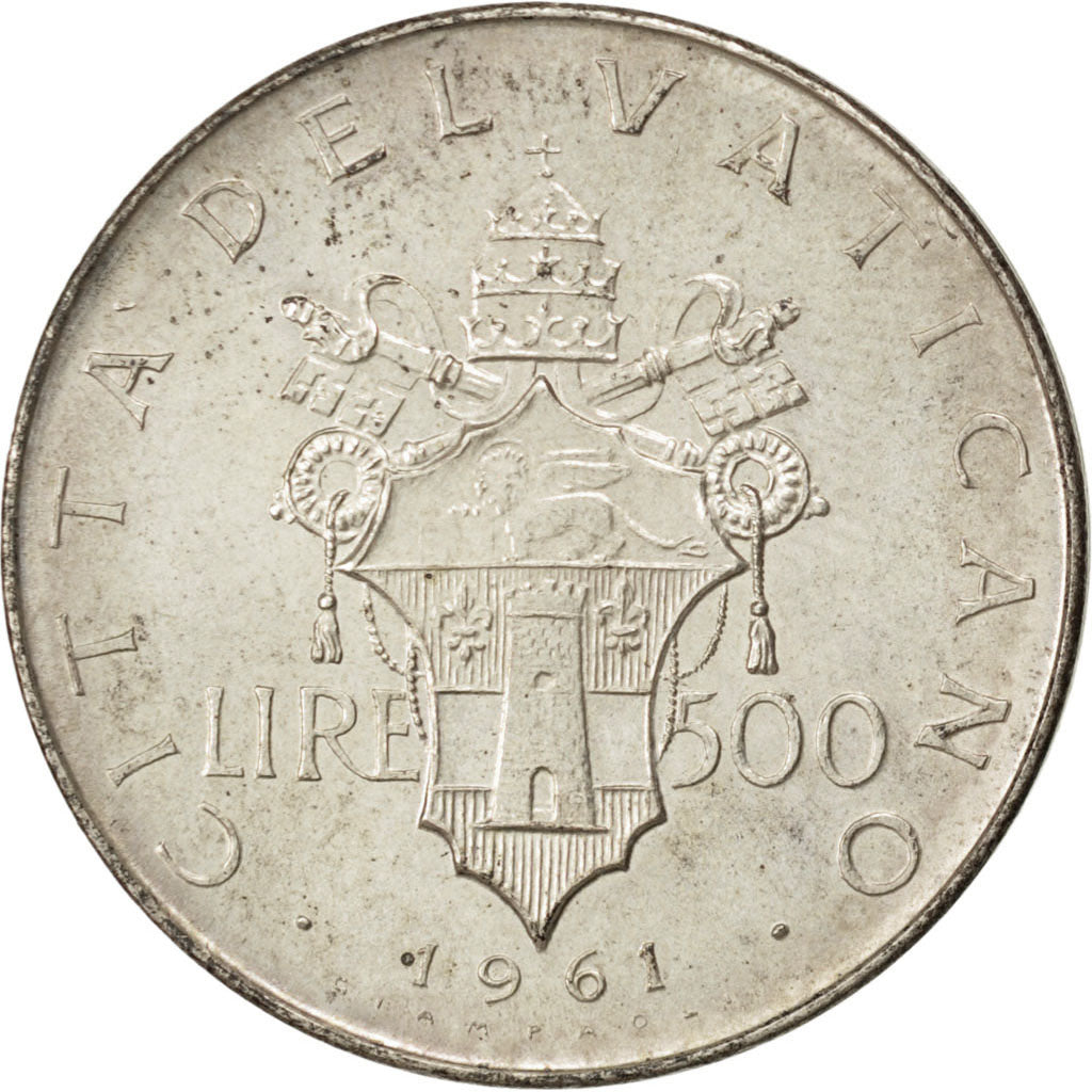 Vatican, 500 Lire, 1961, KM #65.2, MS(60-62), Silver, 11.04