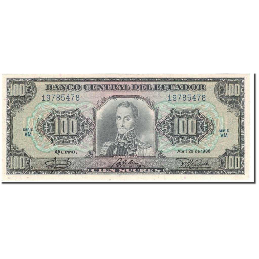 Billete, 100 Sucres, Ecuador, 1986-04-29, KM:123, UNC