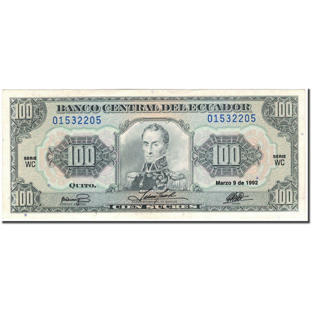 Banknote, Ecuador, 100 Sucres, 1992-3-9, KM:123Ab, UNC(60-62)