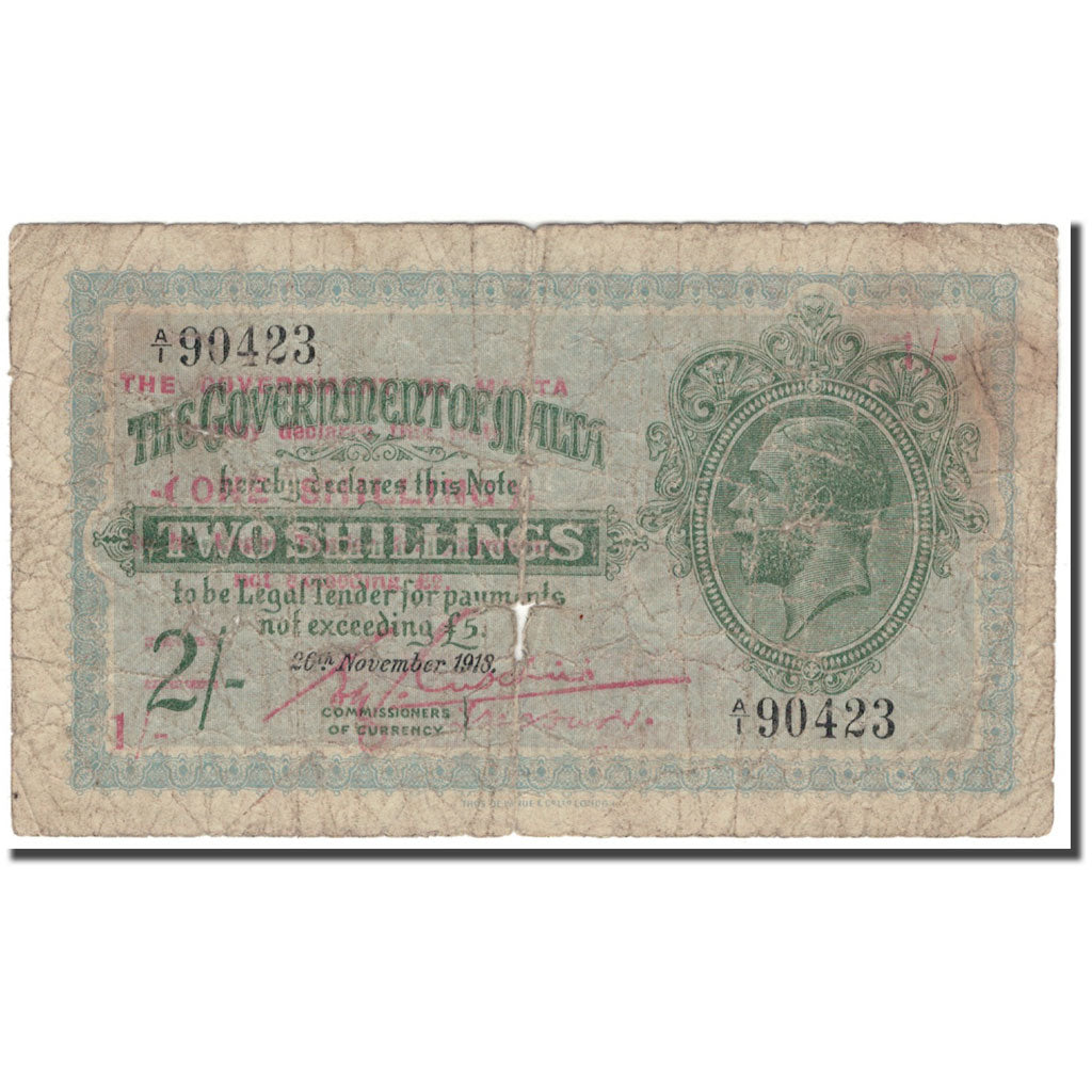 Geldschein, Malta, 1 Shilling on 2 Shillings, 1918-11-20, KM:15, SGE