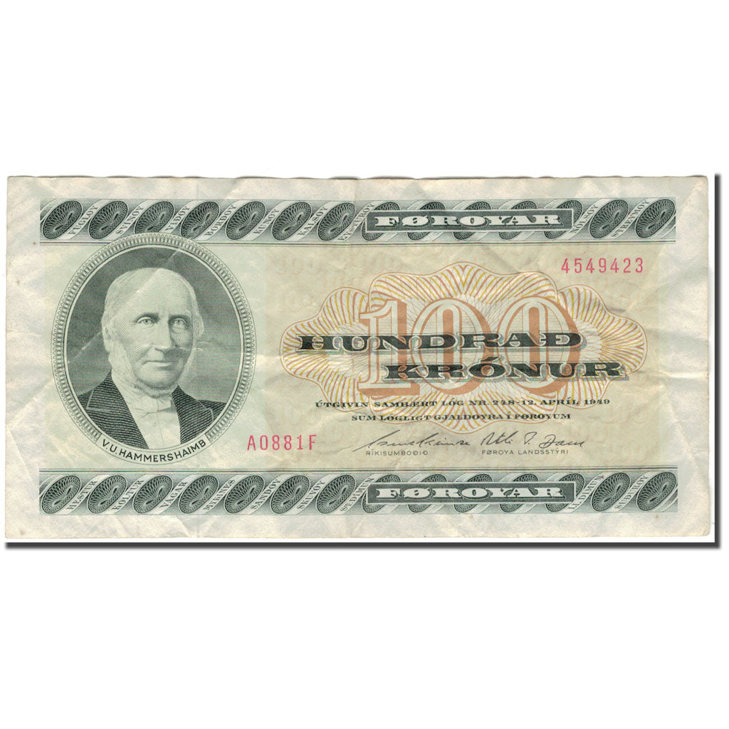 Banknote, Faeroe Islands, 100 Kronur, 1949, KM:21d, VF(20-25)