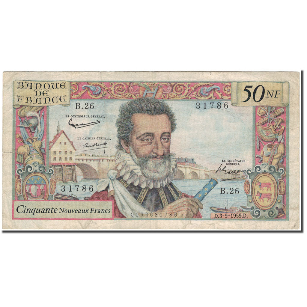 Francia, 50 Nouveaux Francs, 50 NF 1959-1961 ''Henri IV'', 1959-09-03, MB