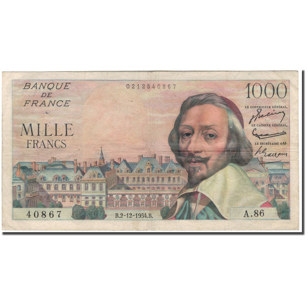 France, 1000 Francs, 1 000 F 1953-1957 ''Richelieu'', 1954-12-02, TB