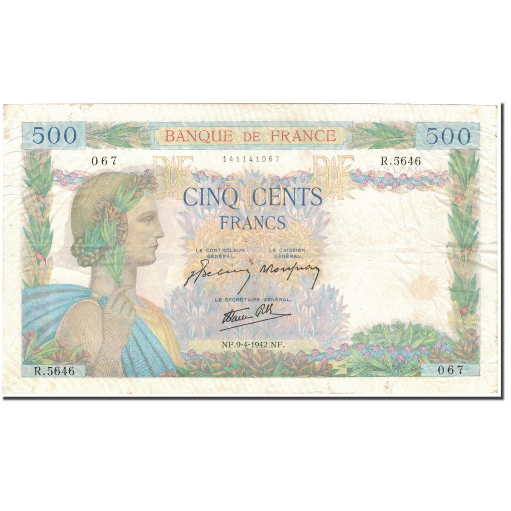 France, 500 Francs, 500 F 1940-1944 ''La Paix'', 1942-04-09, VF(30-35)