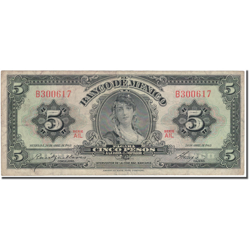 Banknote, Mexico, 5 Pesos, 1963-04-24, KM:60h, VF(20-25)