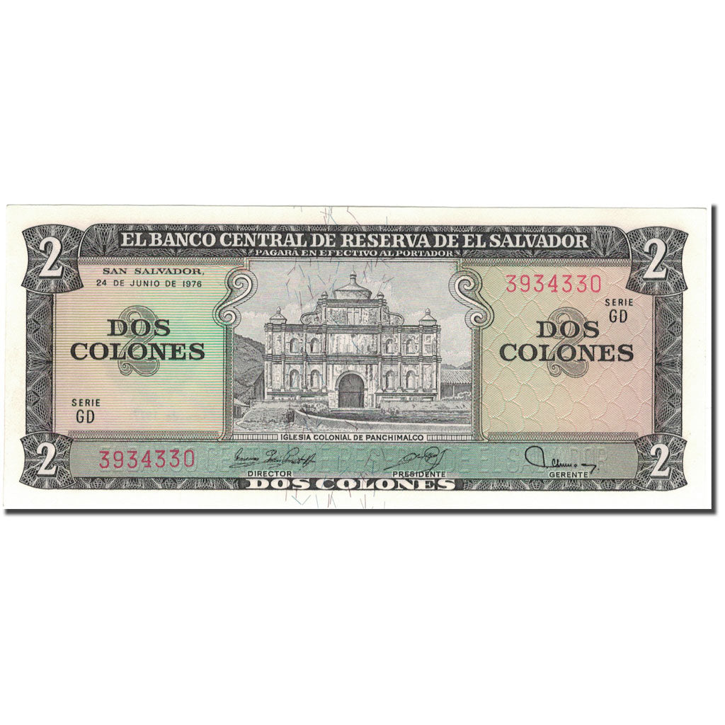 Banknote, El Salvador, 2 Colones, 1976-06-24, KM:124a, UNC(65-70)