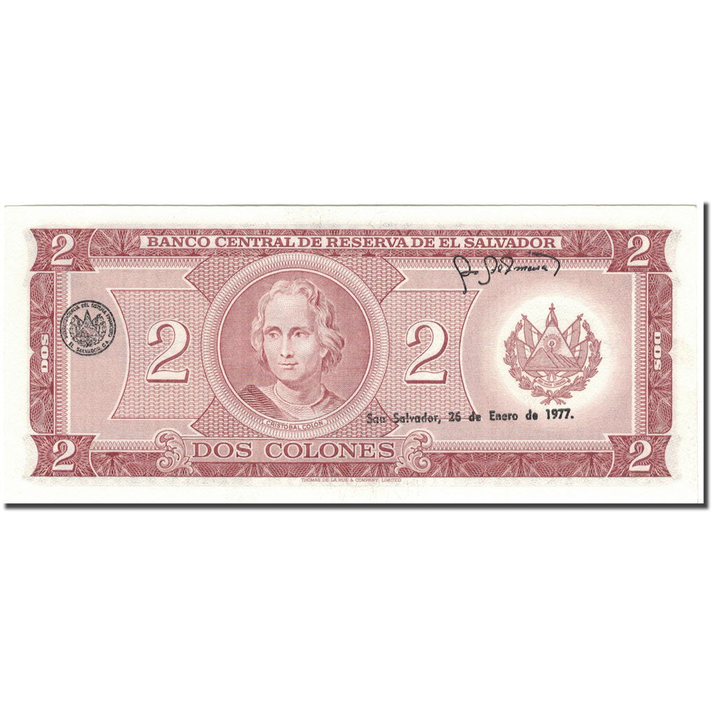Banknote, El Salvador, 2 Colones, 1976-06-24, KM:124a, UNC(65-70)