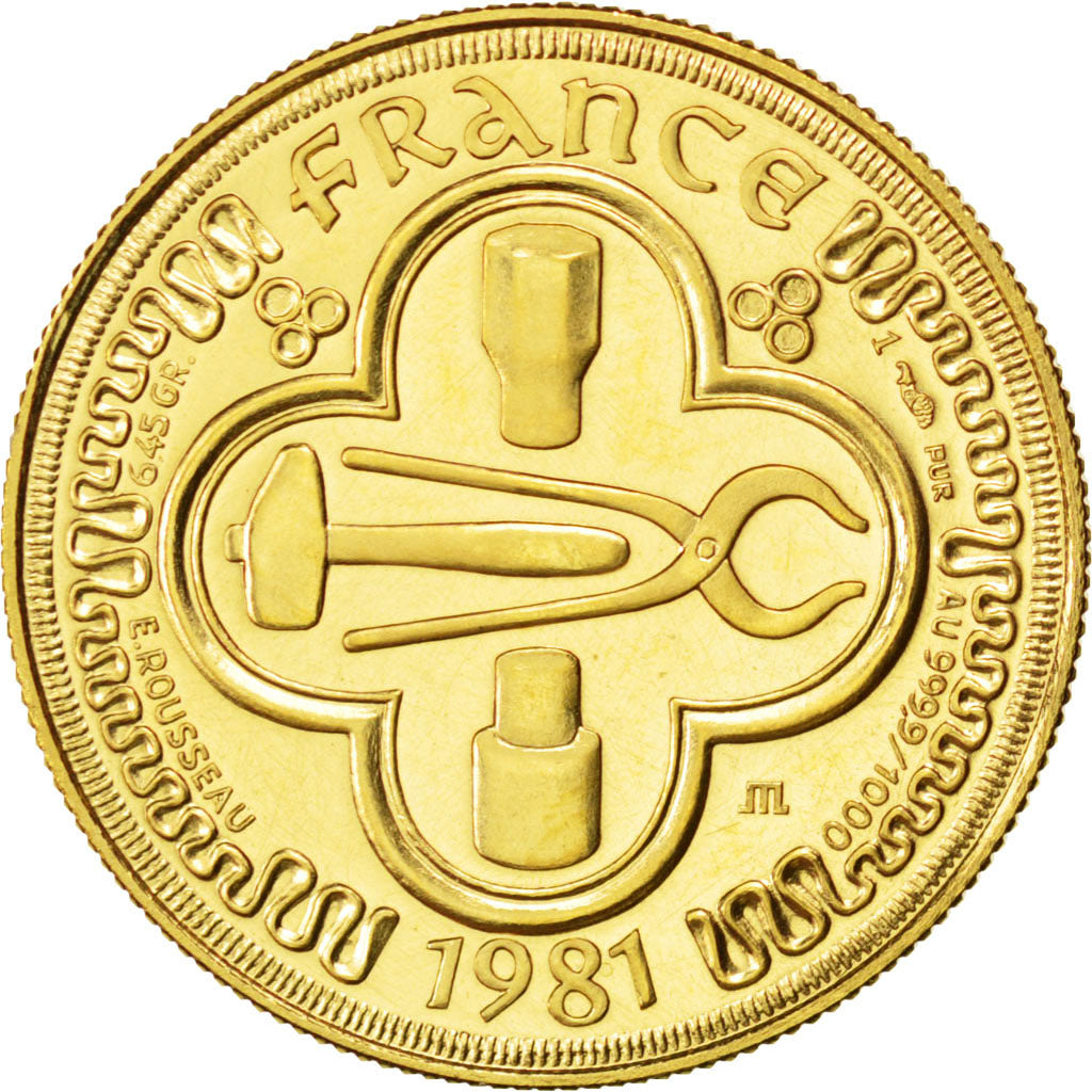 FRANCE, History, French Fifth Republic, Medal, 1981, MS(63), Rousseau, Gold,...