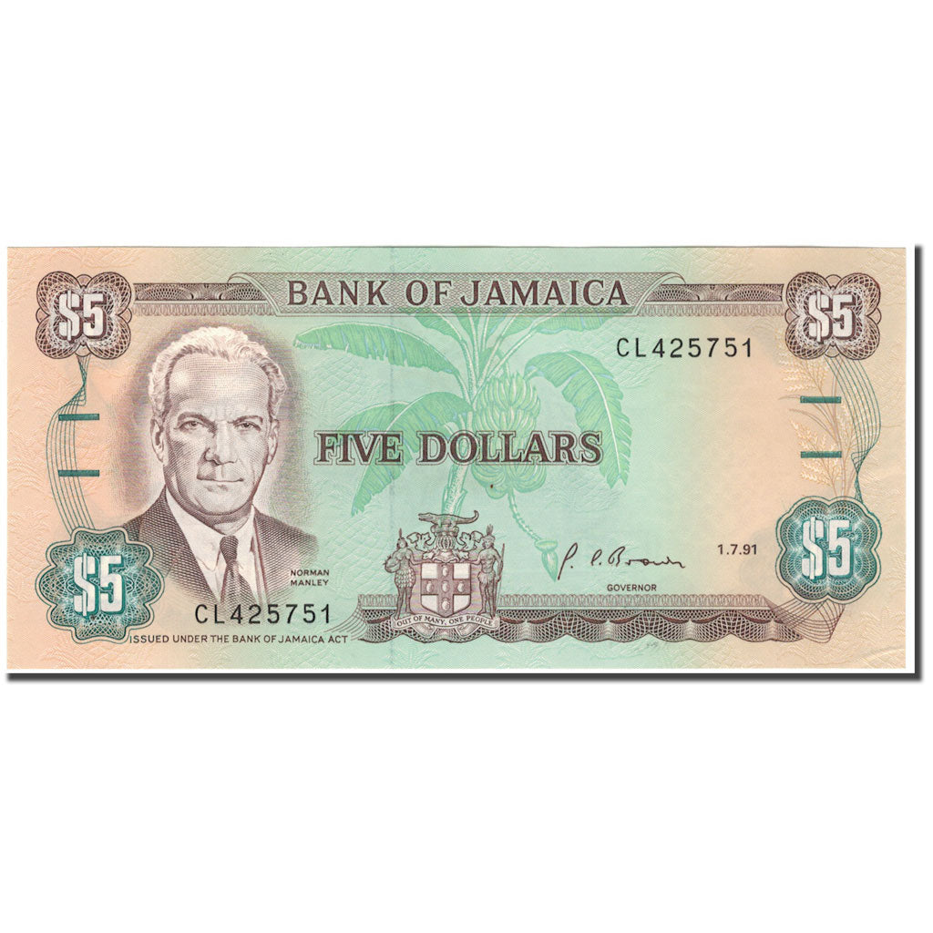 Banconote, Giamaica, 5 Dollars, 1991-07-01, KM:70d, FDS