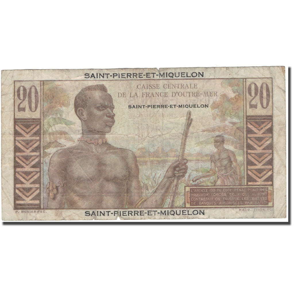 Saint Pierre and Miquelon, 20 Francs, VG(8-10), KM:24