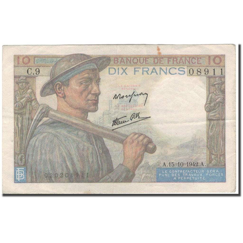 Francia, 10 Francs, 10 F 1941-1949 ''Mineur'', 1942-10-15, BB, Fayette:8.4