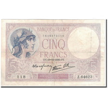 France, 5 Francs, 5 F 1917-1940 ''Violet'', 1939-10-19, VF(30-35), Fayette:4.12