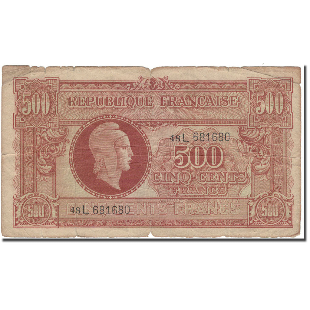 France, 500 Francs, 1943-1945 Marianne, 1944, B, Fayette:VF 11.1, KM:106