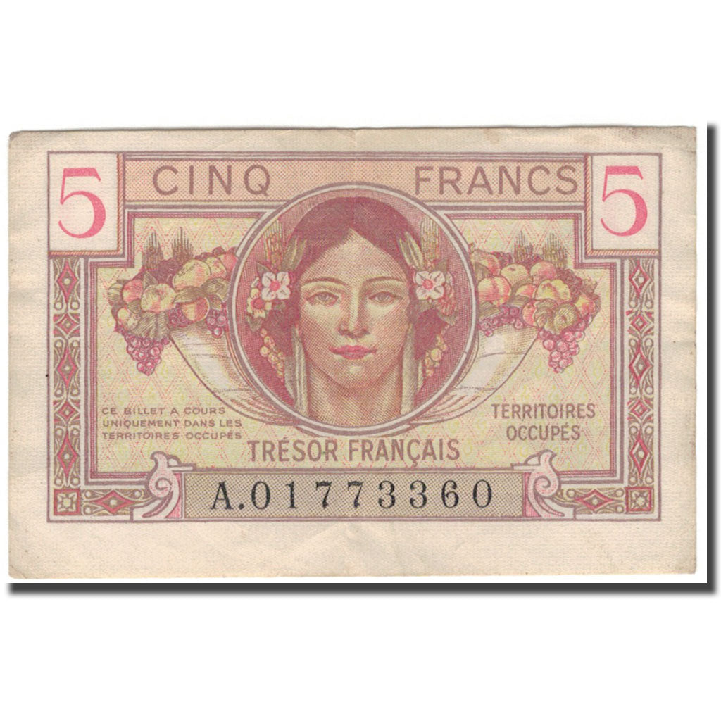 Francja, 5 Francs, 1947 French Treasury, 1947, VF(30-35), Fayette:VF29.1, KM:M6a
