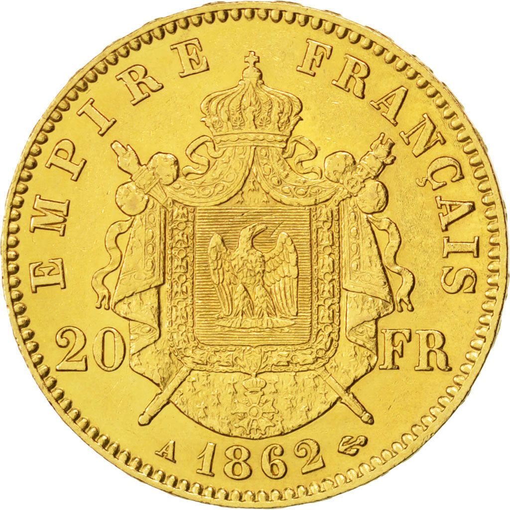 Second Empire, 20 Francs or Napoléon III tête laurée 1862 Paris, KM 801.1