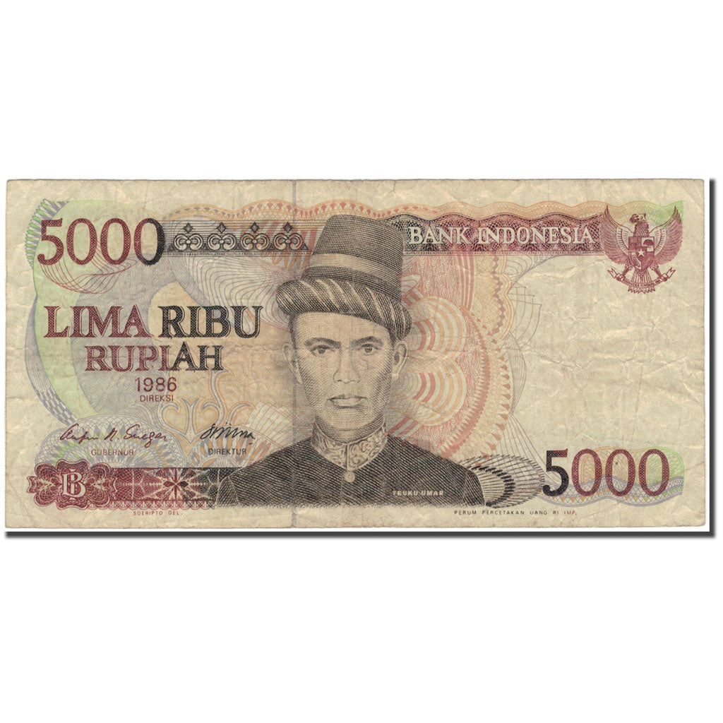 Banknote, Indonesia, 5000 Rupiah, 1986, KM:125a, F(12-15)