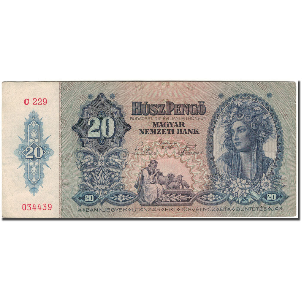 Banknote, Hungary, 20 Pengö, 1941-01-15, KM:109, AU(50-53)