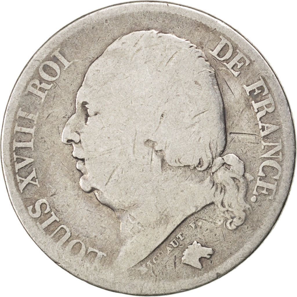 FRANCE, Louis XVIII, 2 Francs, 1824, Paris, KM #710.1, VG(8-10), Silver,...