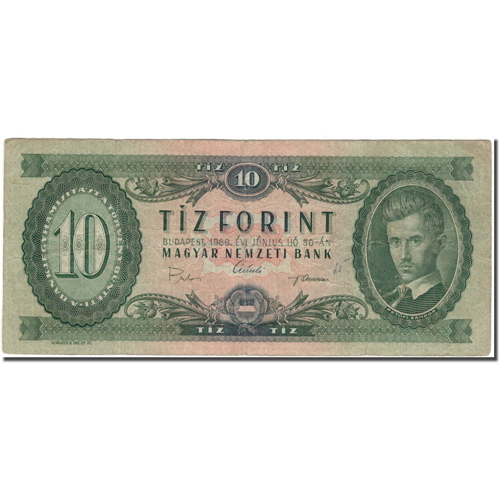 Banknote, Hungary, 10 Forint, 1969-06-30, KM:168d, F(12-15)