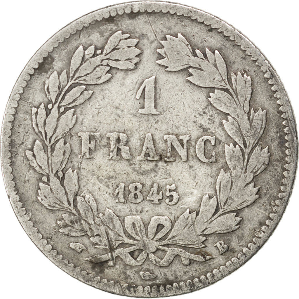 FRANCE, Louis-Philippe, Franc, 1845, Rouen, KM #748.2, F(12-15), Silver,...