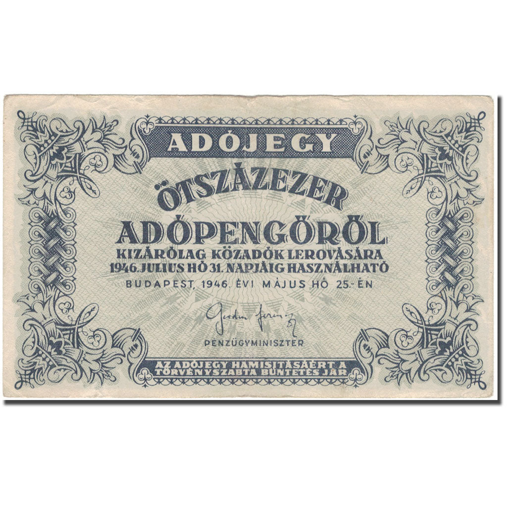 Banknote, Hungary, 500,000 (Ötszazezer) Adópengö, 1946-05-25, KM:139b