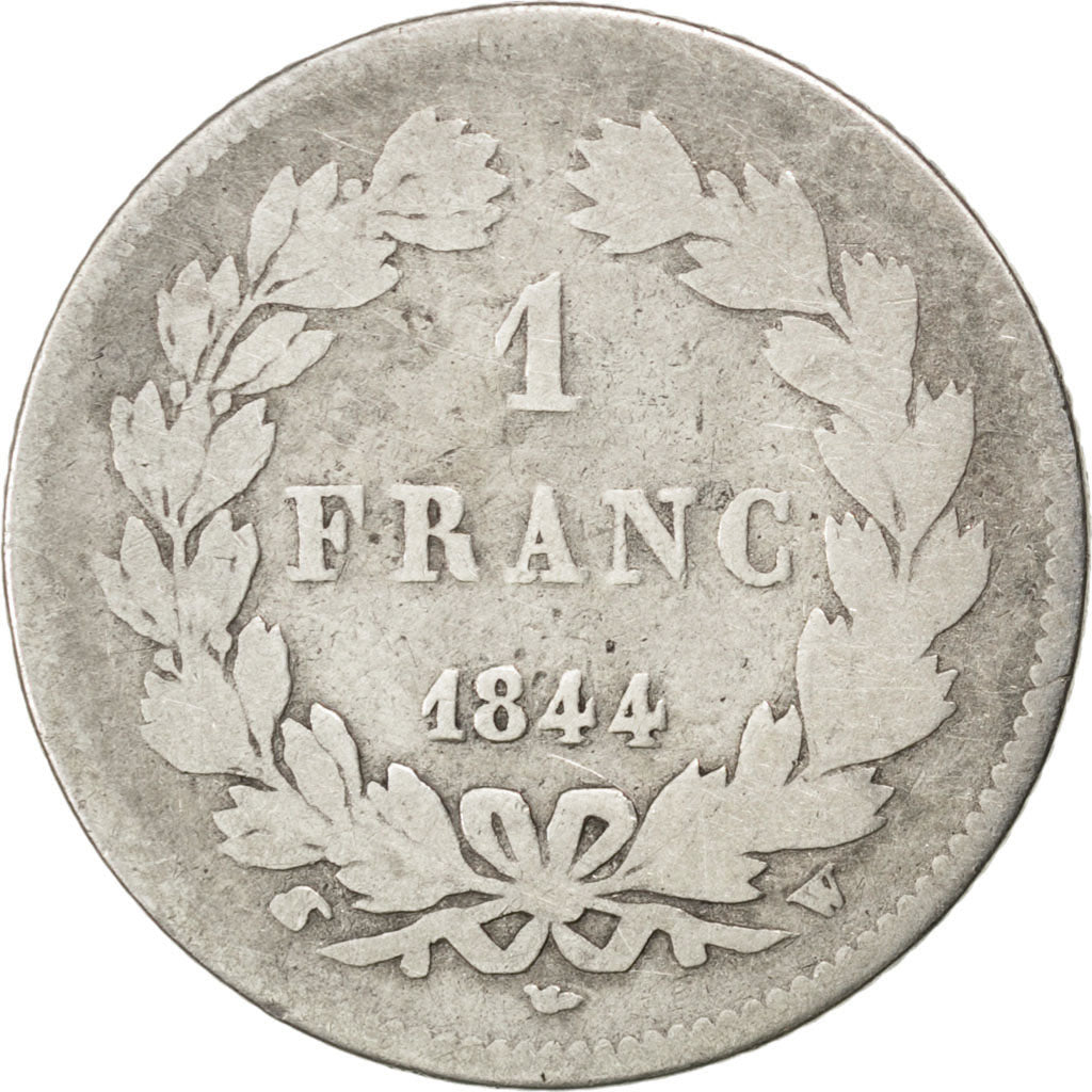 FRANCE, 1 Franc, 1844, Lille, KM #748.13, VG(8-10), Silver, Gadoury #453, 4.63