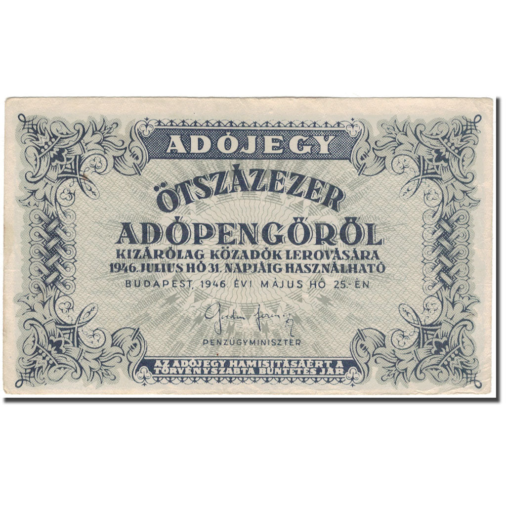 Banknote, Hungary, 500,000 (Ötszazezer) Adópengö, 1946-05-25, KM:139b