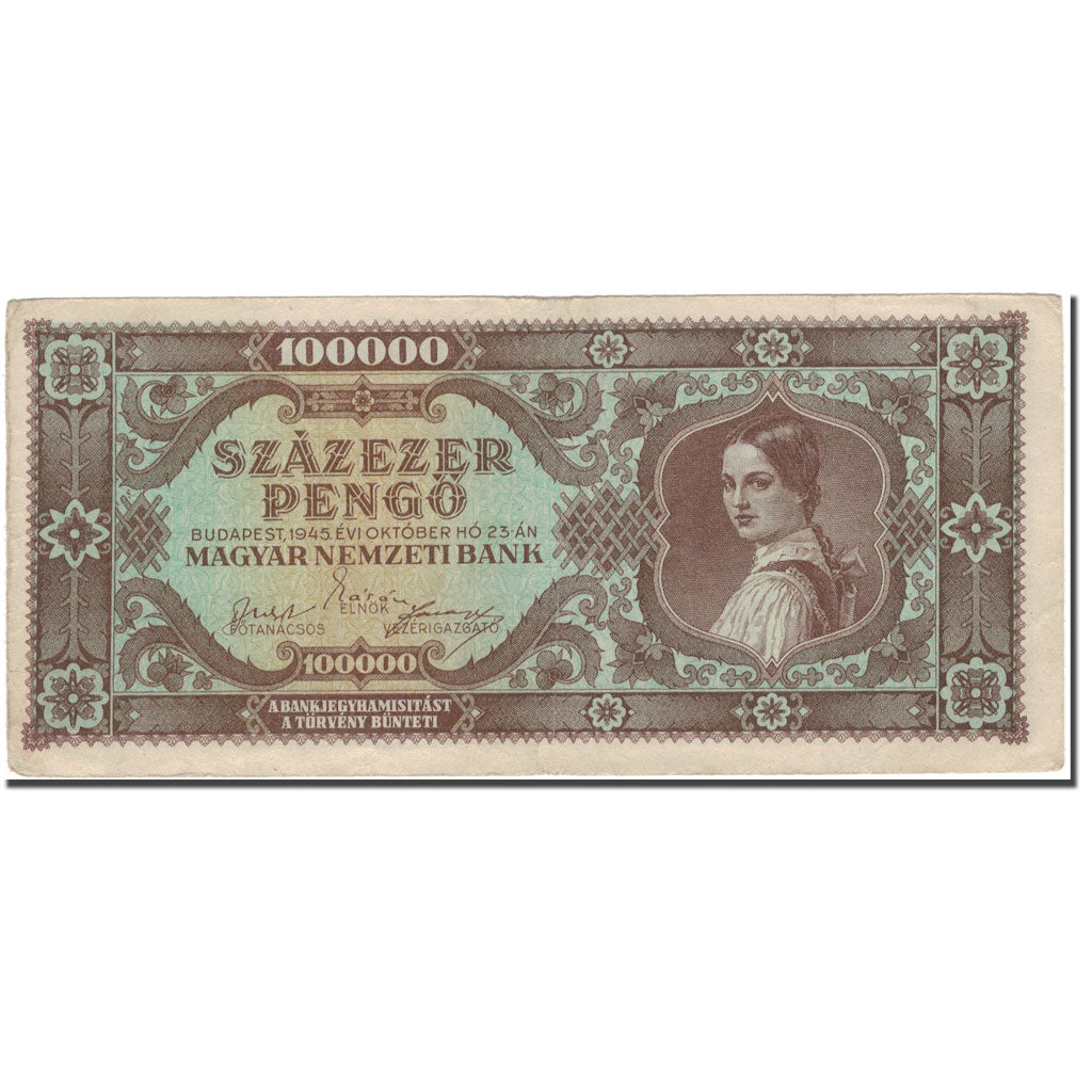 Banknote, Hungary, 100,000 Pengö, 1945-10-23, KM:121a, VF(30-35)
