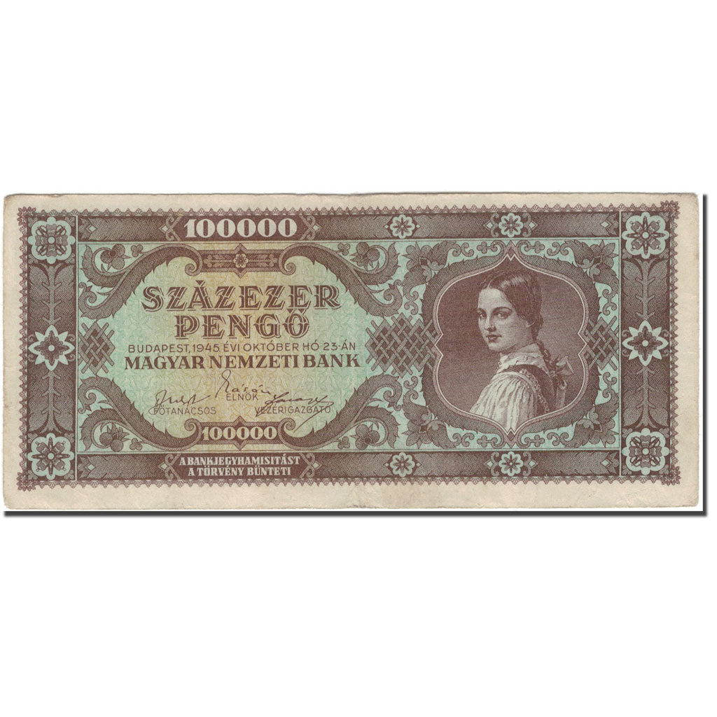 Banknote, Hungary, 100,000 Pengö, 1945-10-23, KM:121a, VF(30-35)